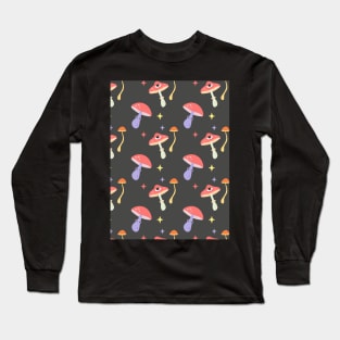 Seamless Groovy Pattern Mushrooms Long Sleeve T-Shirt